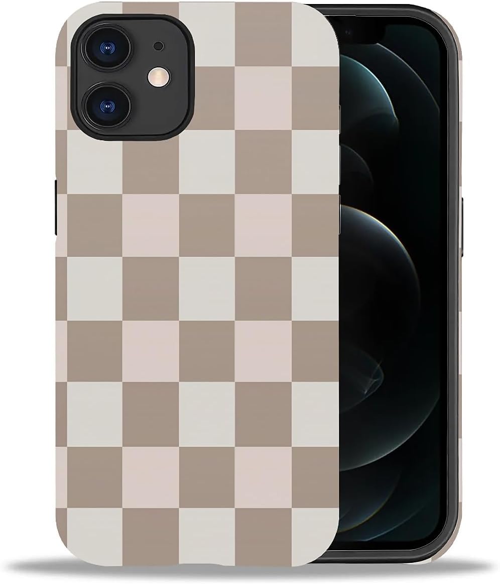 Matte Phone Case: Brown & Pink Plaid Pattern, Designed for Women & Girls, Full-Coverage Soft Silicone, Drop-Resistant, Shockproof & Scratch-Resistant Protection