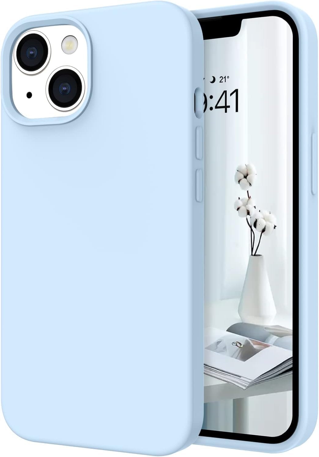 Phone Case: Liquid Silicone Soft Protective Cover, Slim Design, Microfiber Lining, Designed for Both Men & Women — Baby Blue