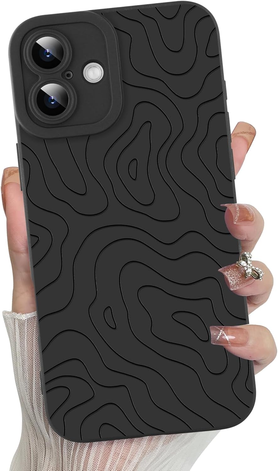 Phone Case: Cute Wavy Ripple Pattern, Camera Protection, Soft & Slim Design — Black