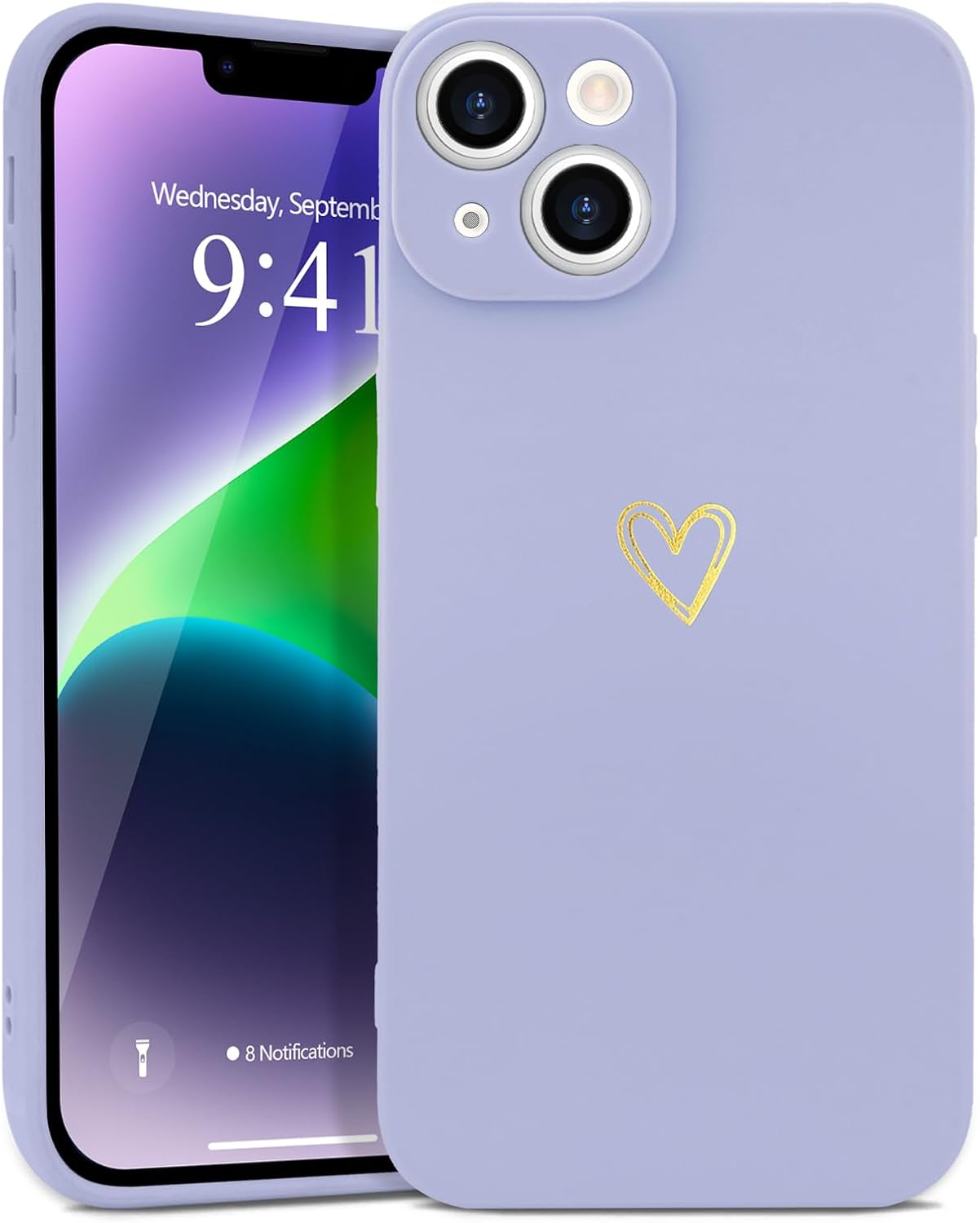 Phone Case: Cute Heart Pattern, Soft Shockproof Silicone Protective Cover, Designed for Women & Girls — Lilac Purple