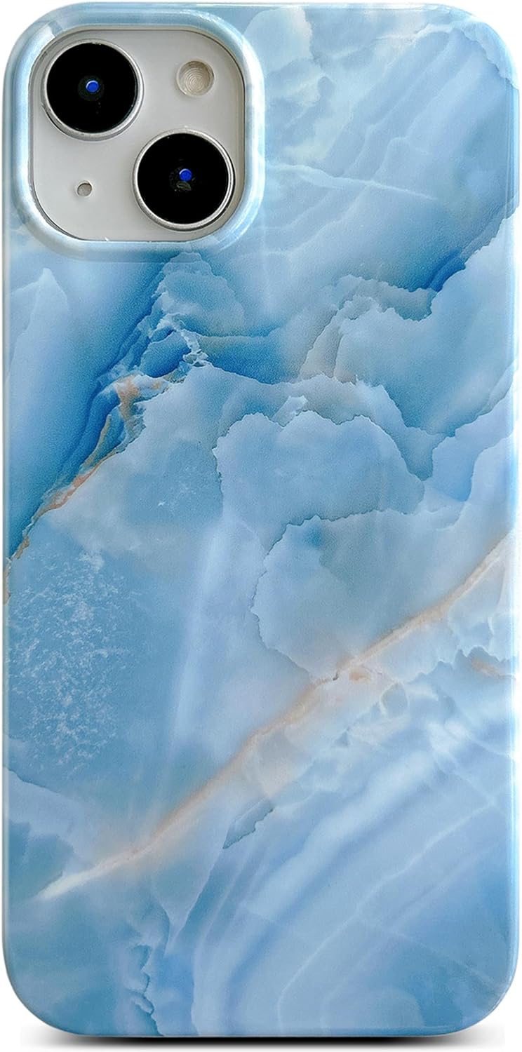 Phone Case: Military-Grade Marble Texture Cover (Unisex), Shimmering Pattern with Soft Edges, Slim-Fit TPU Shockproof Case — Gray-Blue