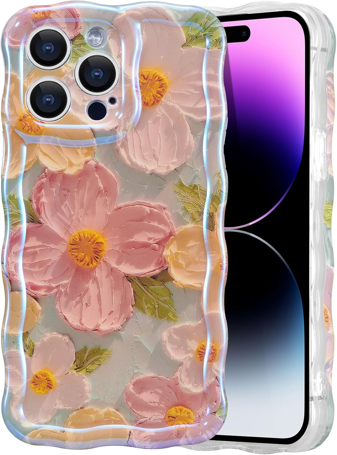 Phone Case: Colorful Vintage Oil-Painting Print with Laser-Gloss Pattern, Featuring Cute Wavy Edges; An Exquisite, Stylish, and Durable TPU Shockproof Cover — Designed for Women Green