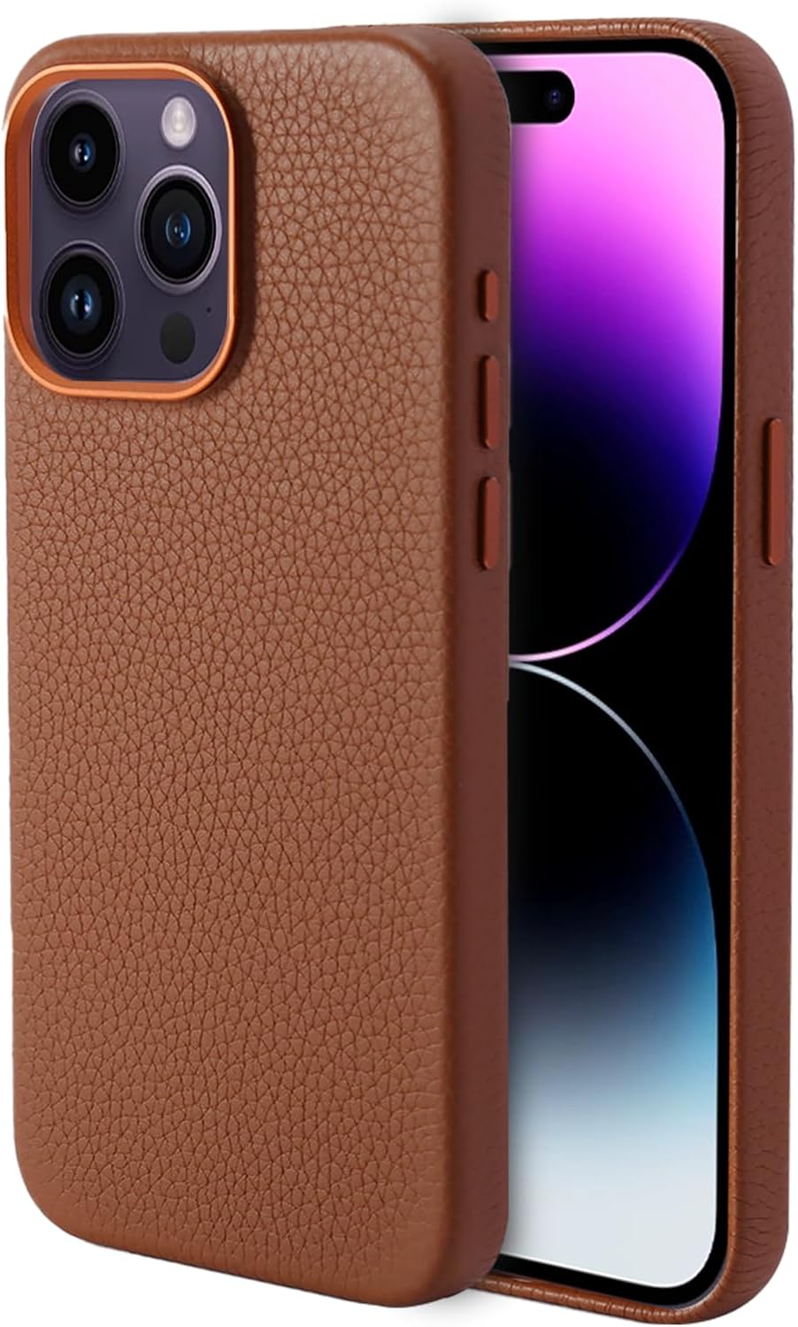 Genuine Leather Case - Premium Lychee-Grain Leather with Magnetic Grip - Brown