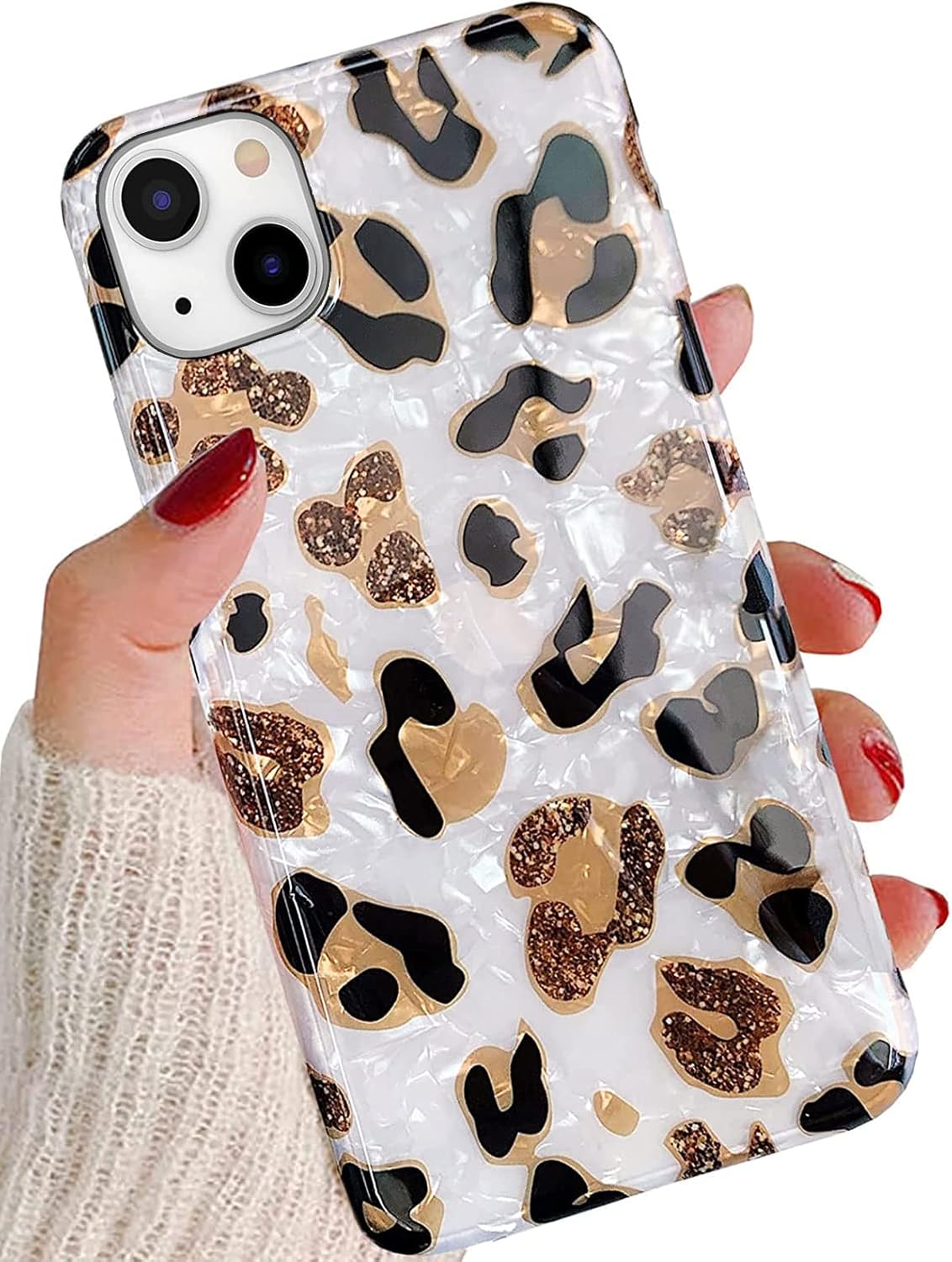 Phone Case: Luxurious, shimmering translucent design featuring a classic leopard print pattern; made from soft silicone material; a drop-resistant protective case designed specifically for women — Brown Leopard Print (Fits 6.1-inch models)