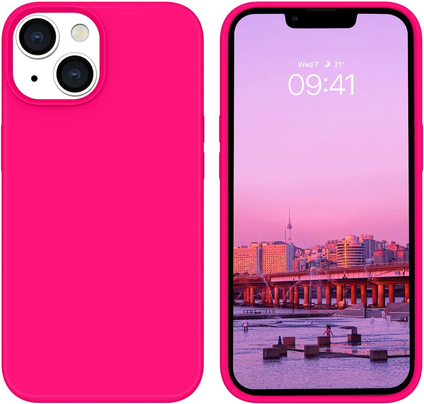 Phone Case: Soft Silicone Frame + Microfiber Lining + Hard Back Panel — Drop-Resistant Protective Case — Bright Pink