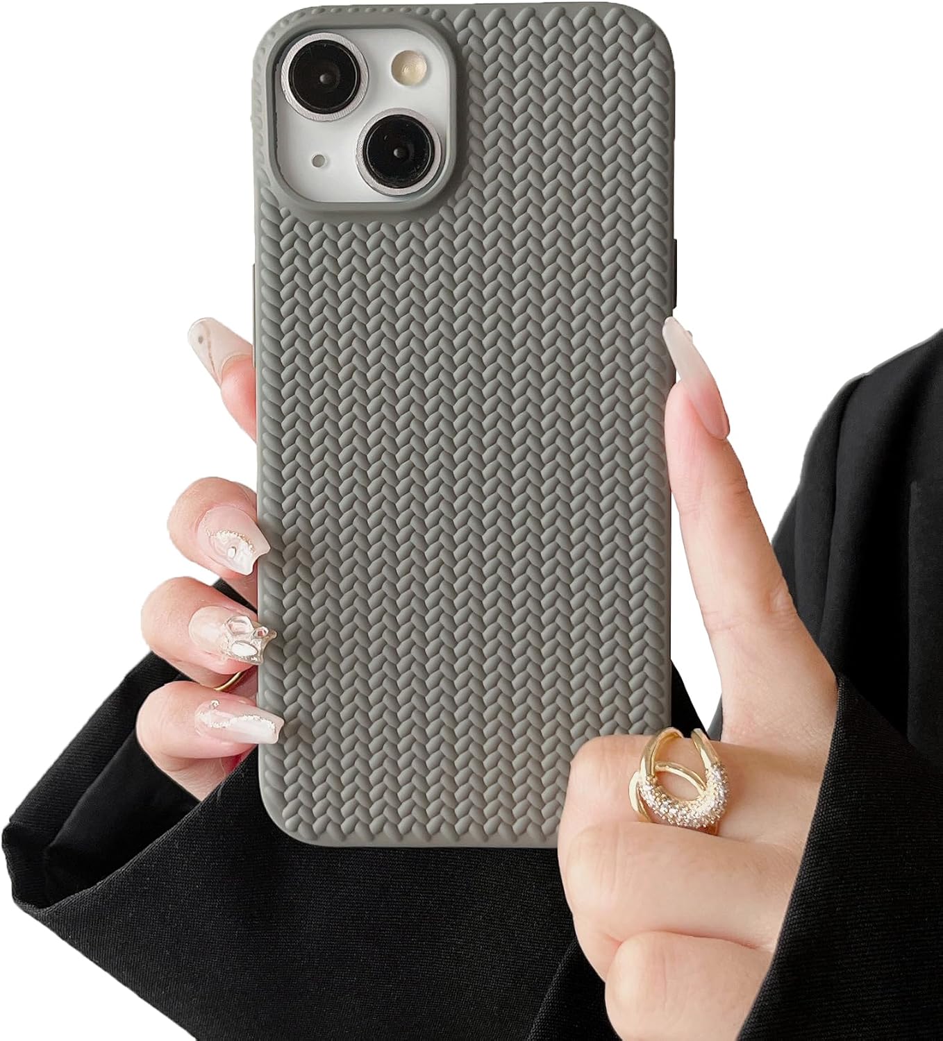 Phone Case - Cute 3D Woven Texture Design (For Girls) - Soft TPU Drop Protection - Gray