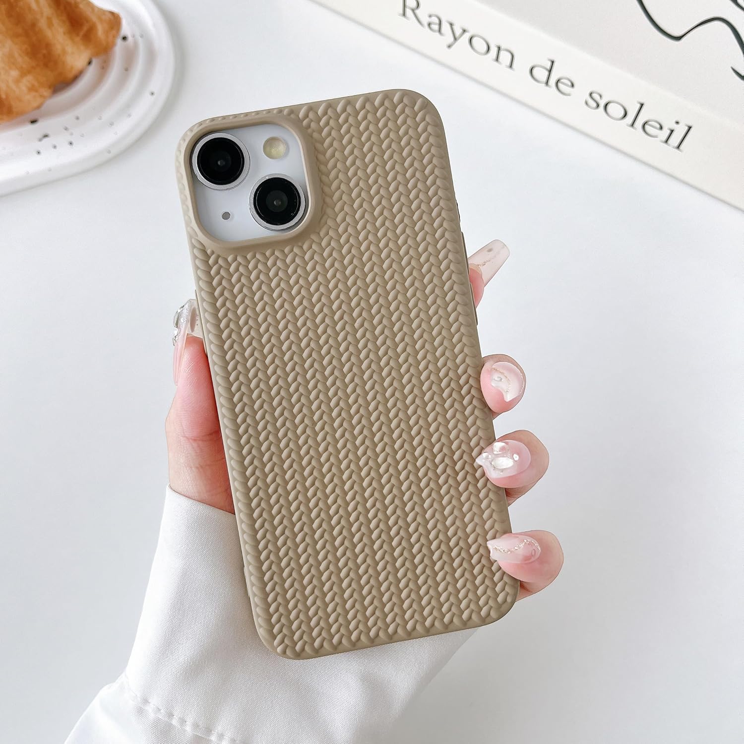 Phone Case - Cute 3D Woven Solid-Color Design - Soft TPU Drop Protection - Light Brown - Image 2