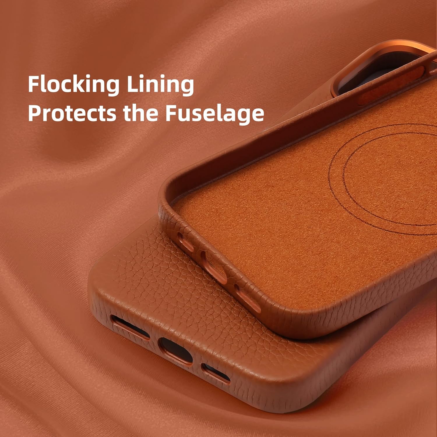 Genuine Leather Case - Premium Lychee-Grain Leather with Magnetic Grip - Brown - Image 2