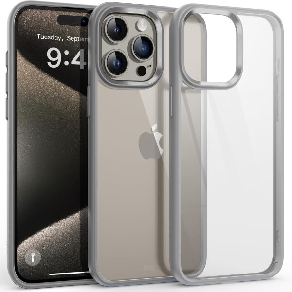 Shockproof Clear Phone Case: [Anti-Yellowing] [10ft Military-Grade Drop Protection] Hard Clear Back Panel + Silicone Edges, Airbag Corner Protection — 6.1-inch, Gray