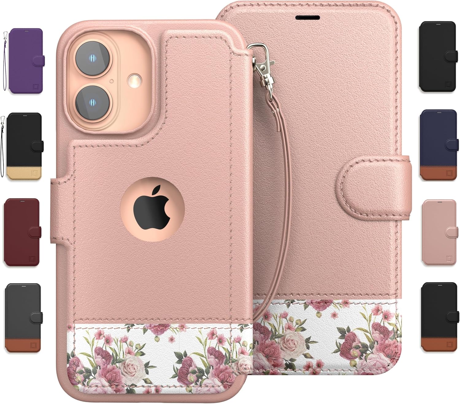 Unisex Wallet-Style Phone Case — Slim & Drop-Resistant, Features Credit Card Slots; PU Leather Flip Cover (6.1-inch) - Floral Pattern [Includes Wrist Strap]